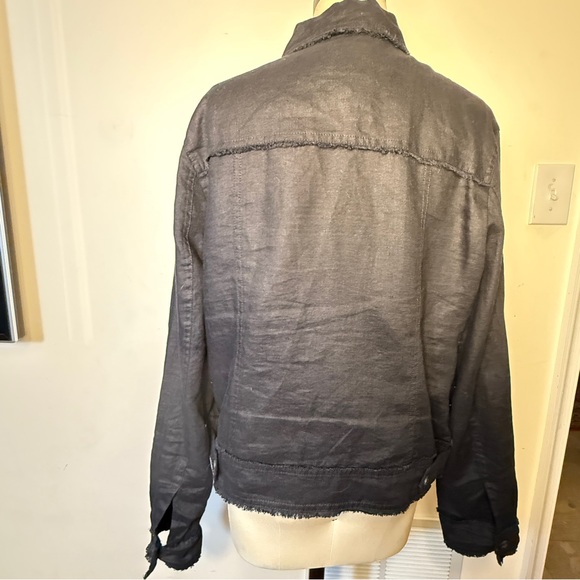 Tommy Bahama Two Palms Raw Edge Linen Women's black Denim Jacket Large Excellent - Picture 5 of 9